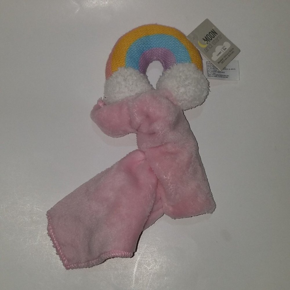 NWT Moon and Stars Pink Rainbow Lovey Soft Plush Baby Toy